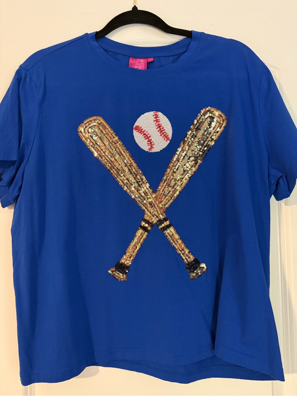 QUEEN OF SPARKLES Royal Blue Sequin Baseball Tee